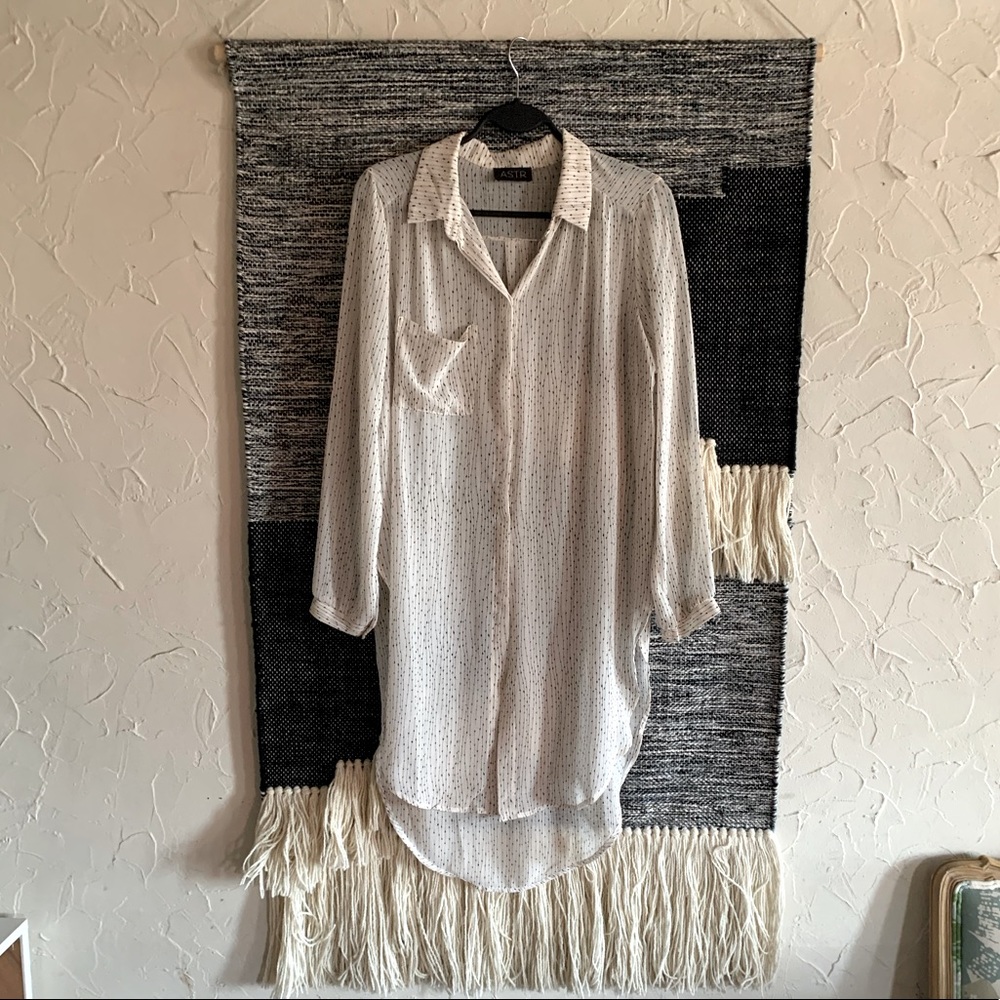 ASTR Nordstrom Sheer Dotted Button Down Tunic